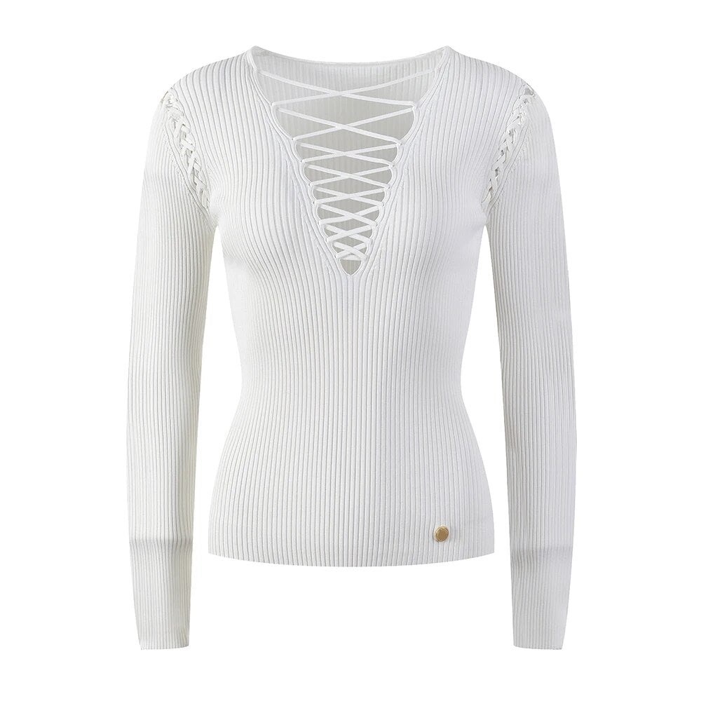 BALMAIN white lace-up shoulder detail knit top Size 38